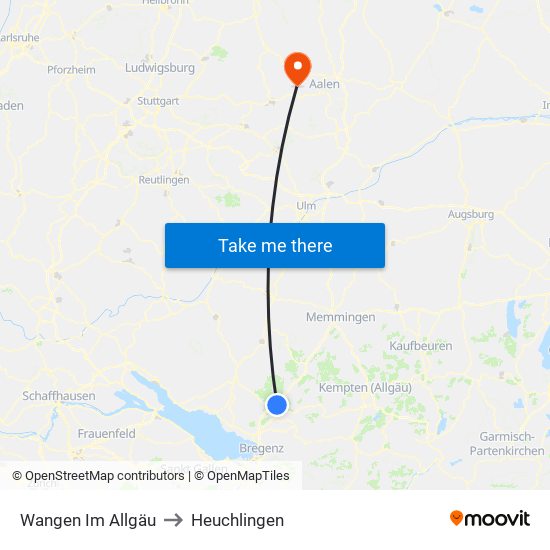 Wangen Im Allgäu to Heuchlingen map