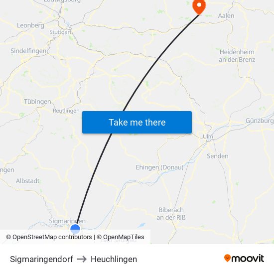 Sigmaringendorf to Heuchlingen map