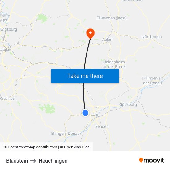 Blaustein to Heuchlingen map