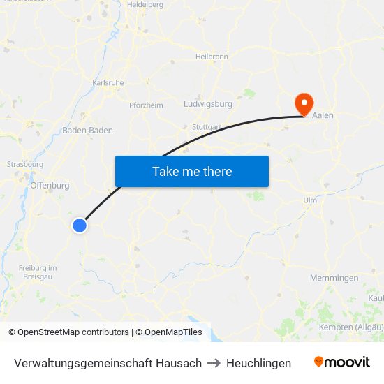 Verwaltungsgemeinschaft Hausach to Heuchlingen map