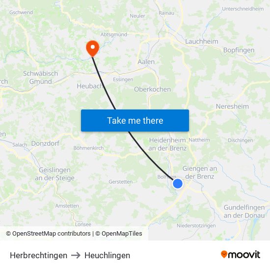 Herbrechtingen to Heuchlingen map