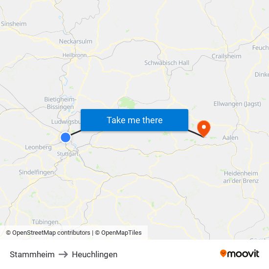 Stammheim to Heuchlingen map