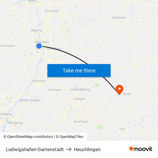 Ludwigshafen-Gartenstadt to Heuchlingen map