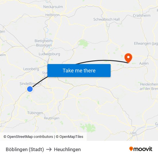 Böblingen (Stadt) to Heuchlingen map