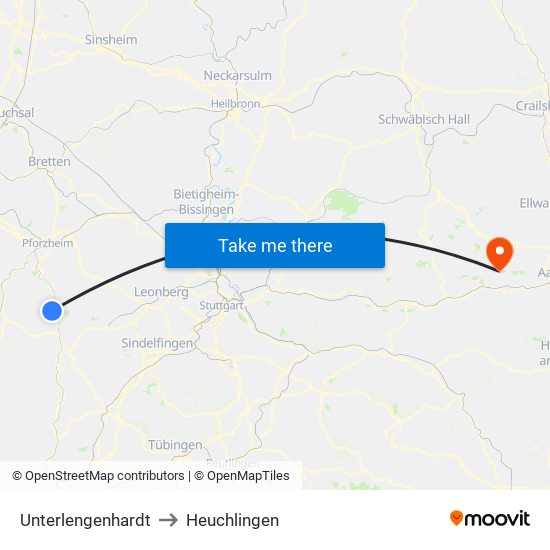 Unterlengenhardt to Heuchlingen map