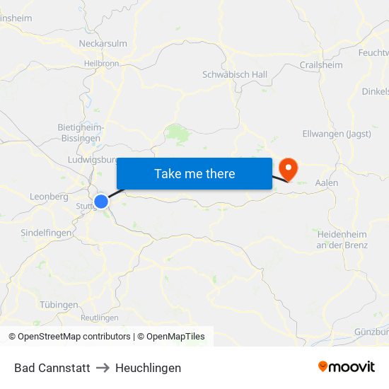 Bad Cannstatt to Heuchlingen map
