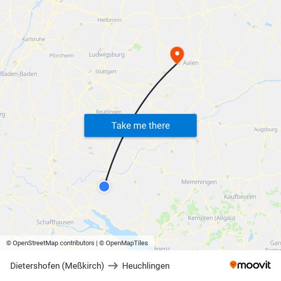 Dietershofen (Meßkirch) to Heuchlingen map
