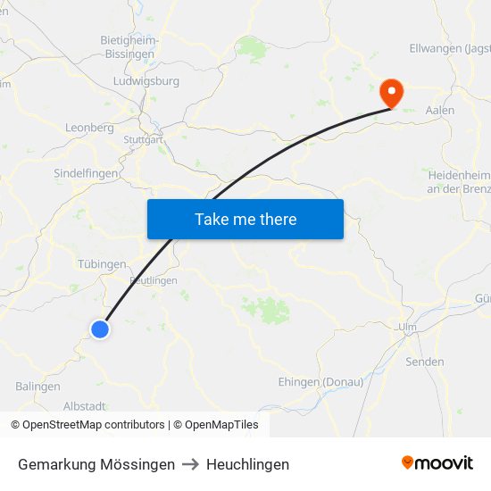 Gemarkung Mössingen to Heuchlingen map