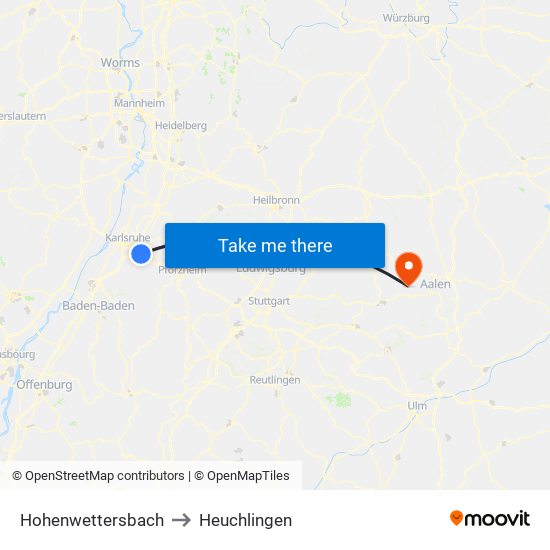 Hohenwettersbach to Heuchlingen map