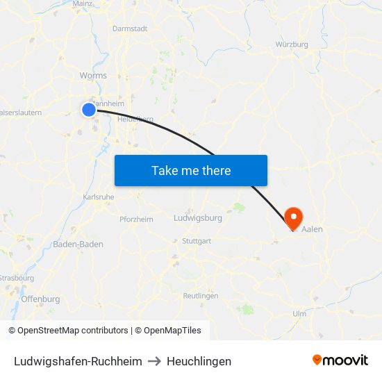 Ludwigshafen-Ruchheim to Heuchlingen map