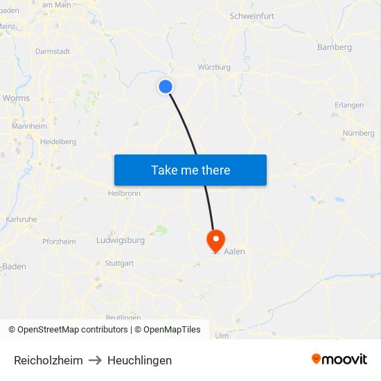 Reicholzheim to Heuchlingen map