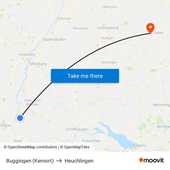 Buggingen (Kernort) to Heuchlingen map