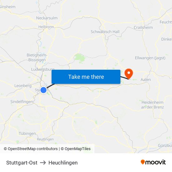 Stuttgart-Ost to Heuchlingen map