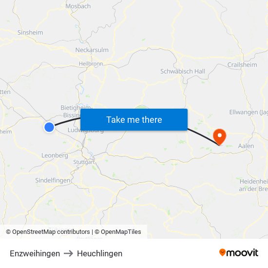 Enzweihingen to Heuchlingen map