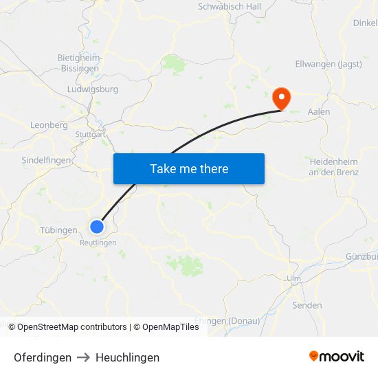 Oferdingen to Heuchlingen map