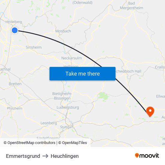 Emmertsgrund to Heuchlingen map