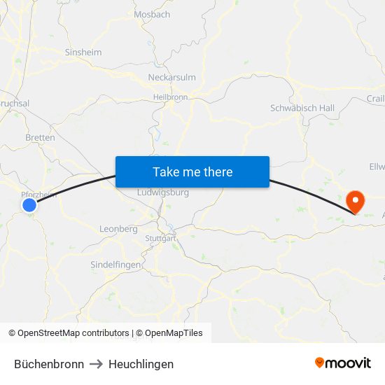 Büchenbronn to Heuchlingen map