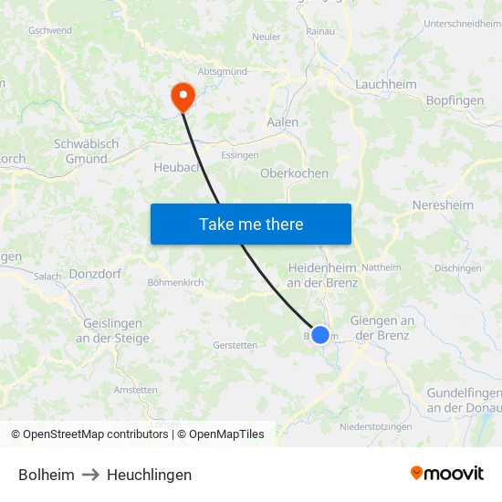 Bolheim to Heuchlingen map