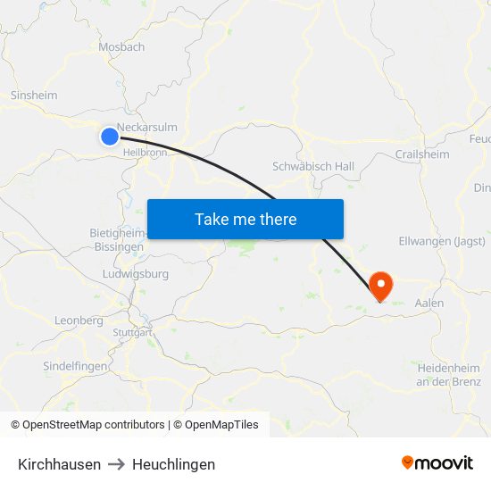 Kirchhausen to Heuchlingen map