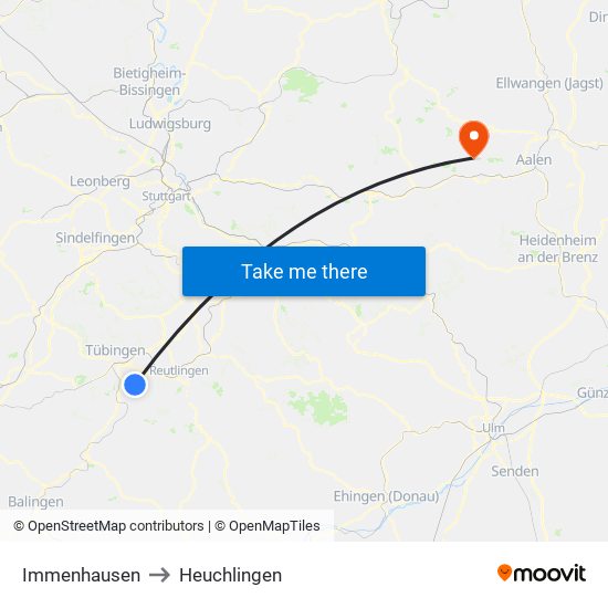 Immenhausen to Heuchlingen map