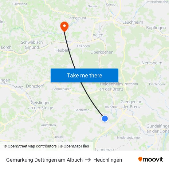 Gemarkung Dettingen am Albuch to Heuchlingen map