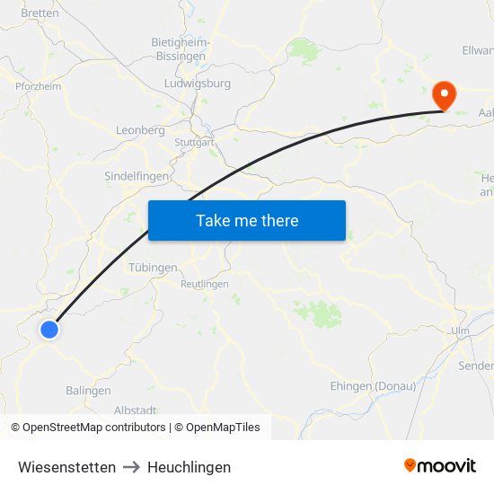 Wiesenstetten to Heuchlingen map