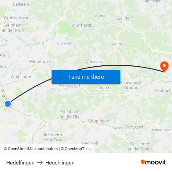 Hedelfingen to Heuchlingen map