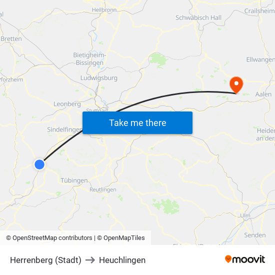 Herrenberg (Stadt) to Heuchlingen map