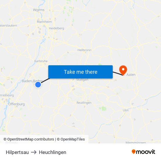 Hilpertsau to Heuchlingen map