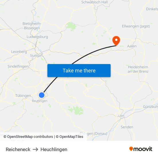 Reicheneck to Heuchlingen map
