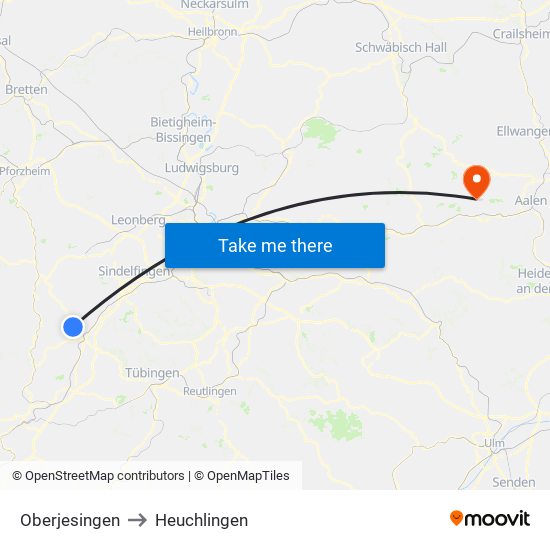 Oberjesingen to Heuchlingen map