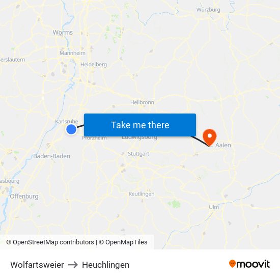 Wolfartsweier to Heuchlingen map