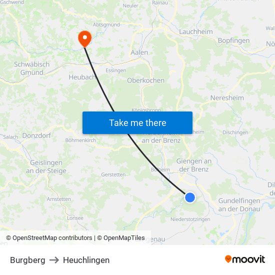 Burgberg to Heuchlingen map