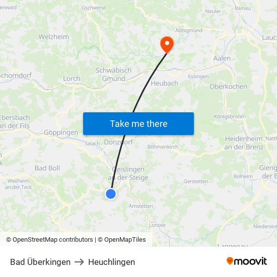 Bad Überkingen to Heuchlingen map