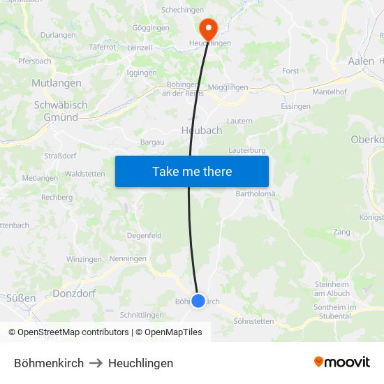 Böhmenkirch to Heuchlingen map