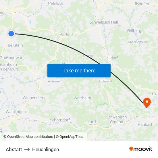 Abstatt to Heuchlingen map