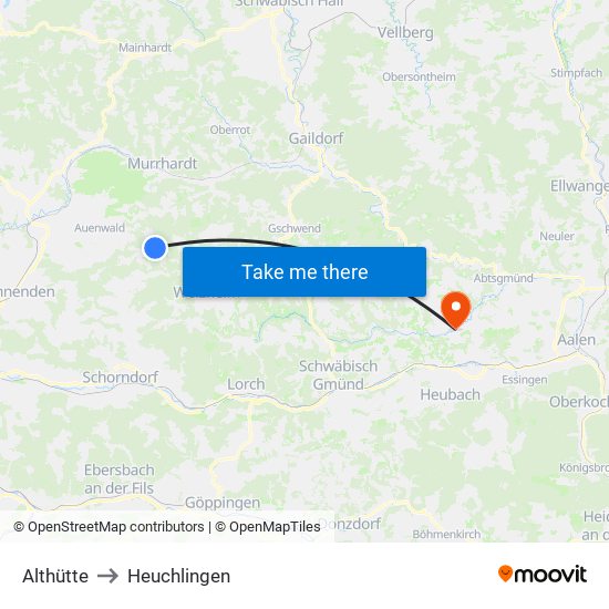 Althütte to Heuchlingen map