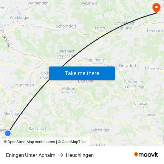 Eningen Unter Achalm to Heuchlingen map
