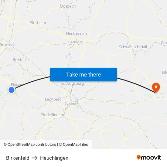 Birkenfeld to Heuchlingen map