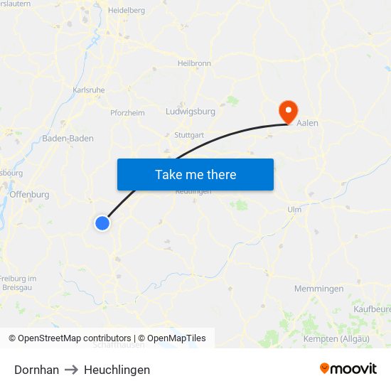 Dornhan to Heuchlingen map