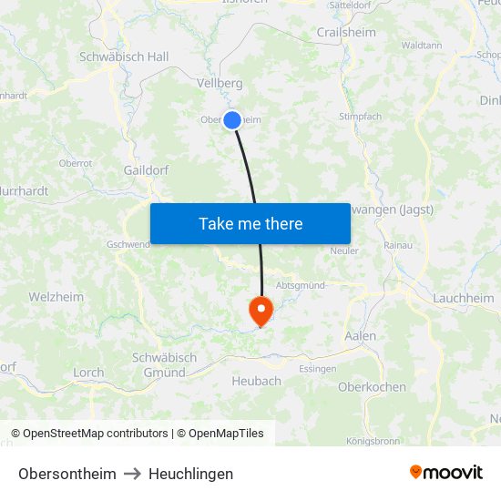 Obersontheim to Heuchlingen map