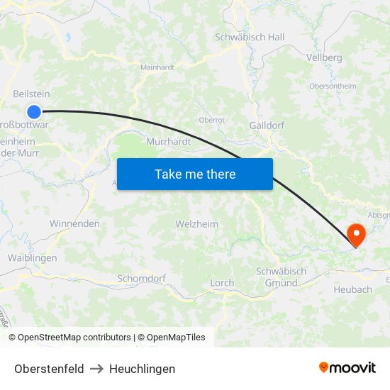 Oberstenfeld to Heuchlingen map