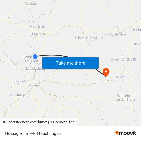 Hessigheim to Heuchlingen map