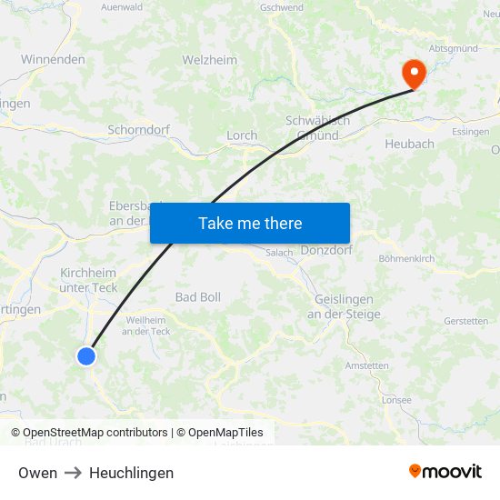 Owen to Heuchlingen map