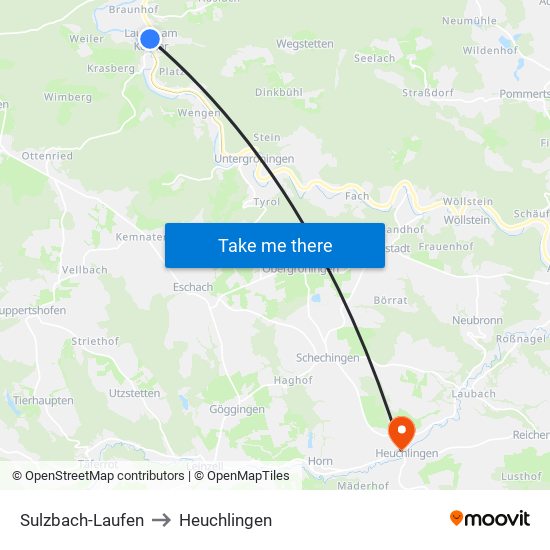 Sulzbach-Laufen to Heuchlingen map