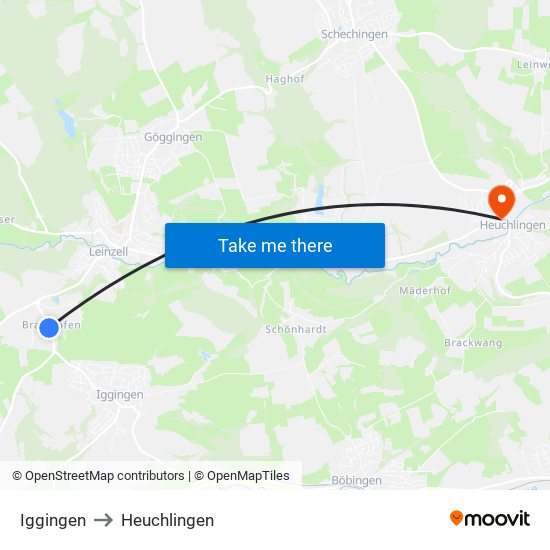 Iggingen to Heuchlingen map