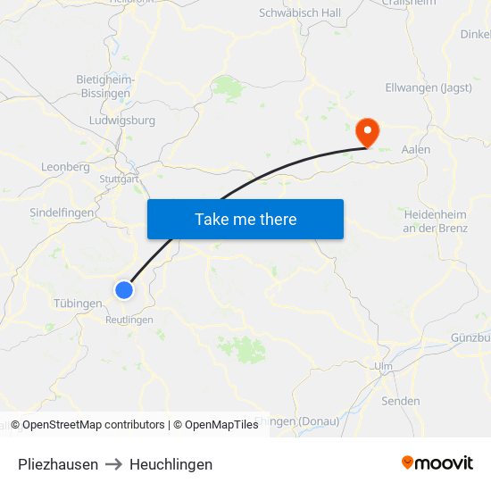 Pliezhausen to Heuchlingen map