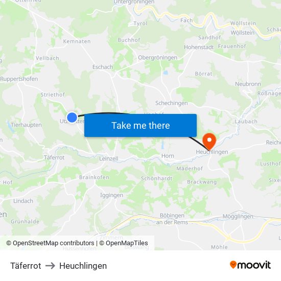 Täferrot to Heuchlingen map