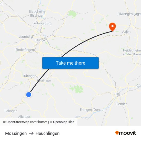 Mössingen to Heuchlingen map
