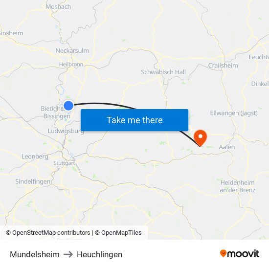 Mundelsheim to Heuchlingen map